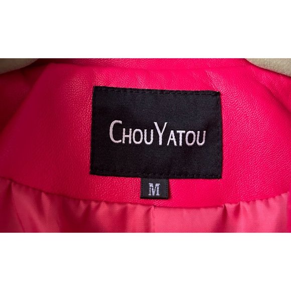 Chou Yatou Bright Pink Moto Jacket Size Medium Faux Leather - Picture 5 of 8